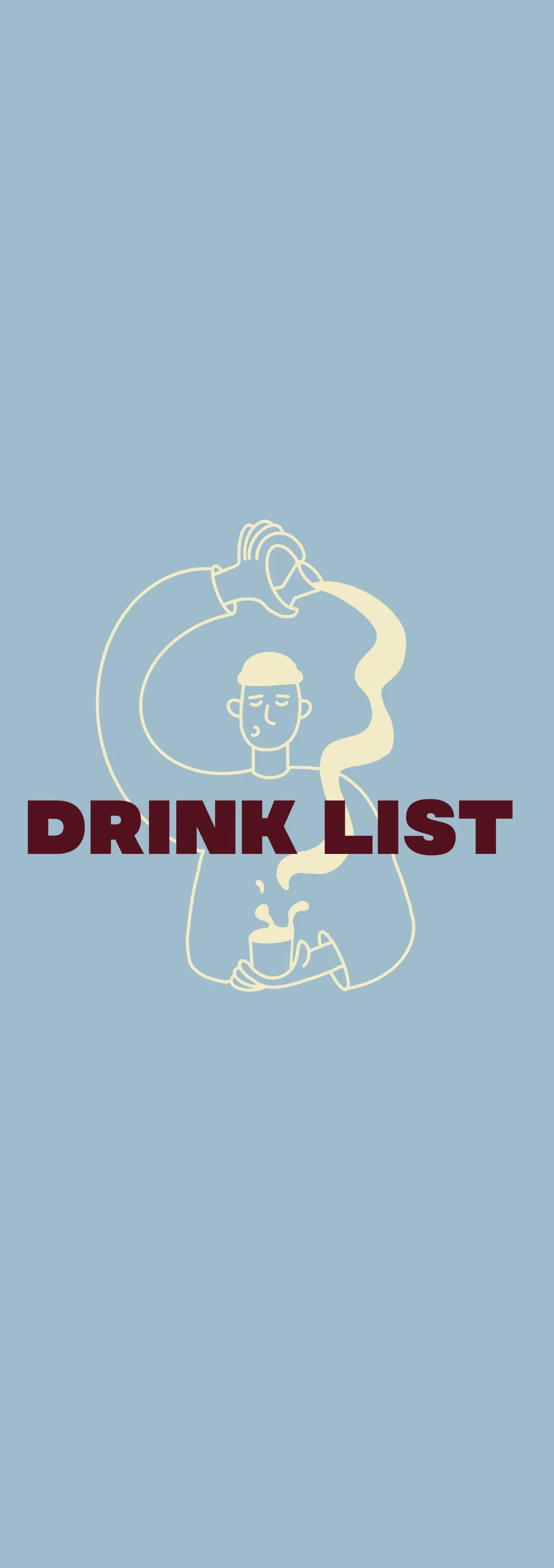 Drink list, copertina: l'illustrazione di chi versa, su fondo azzurro